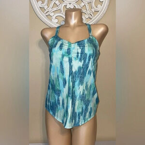 Marmot women’s shirt Large 12 14 tank top shelf bra soft stretch athletic blue